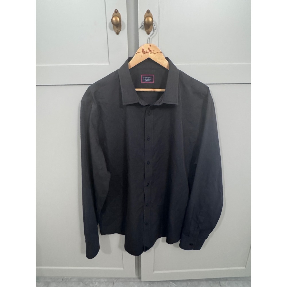 UNTUCKit Mens XXL Slim Fit Wrinkle Free Cotton Button Down Shirt Charcoal Grey